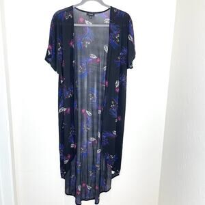 Torrid Mesh Black Dark Floral Short Sleeve Kimono Top Womens Plus 1/2 1X 2X